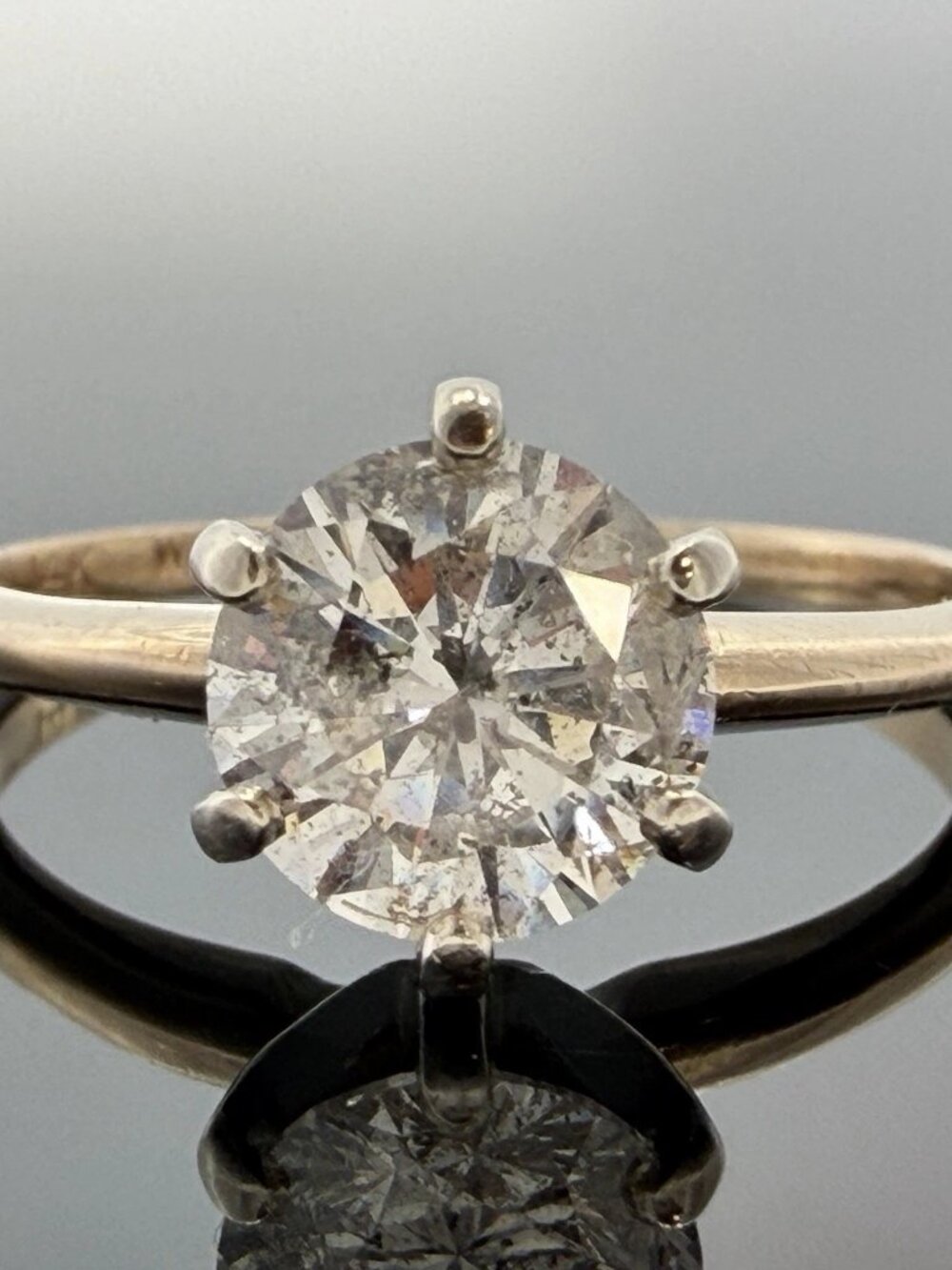14K Gold Natural 1.27CT Round Brilliant Diamond Solitaire Ring I2, G-H Size 7.25